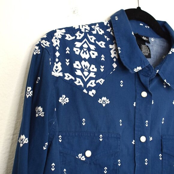 Wrangler Western Snap Button Shirt Sz M Floral Cowgirl Rodeo Artsy Aztec Cotton - Picture 9 of 16
